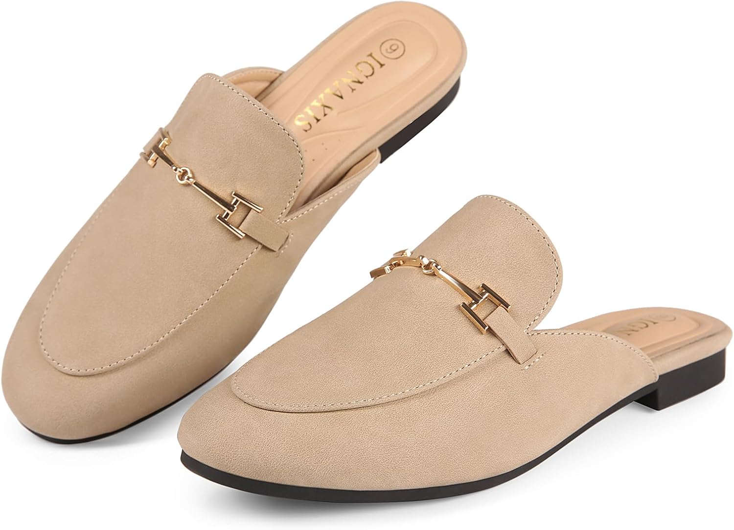Mules for Women Flats Round Toe Womens Mules Buckle Slip on Slides Backless Loafer Shoes