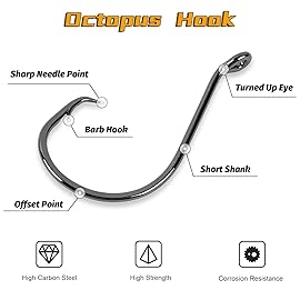 UCEC 40pcs Octopus Circle Hooks | Offset-Point, Fishing Hooks for Saltwater or Freshwater (6/0, 40 Pack)