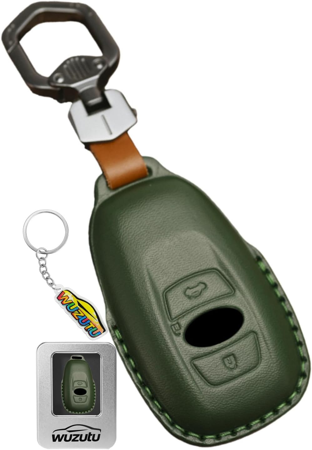 Handmade Leather Car Key Fob Cover Compatible with Subaru BRZ Forestaer Impreza Legacy 2026 Outback Ascent WRX STI Crosstrek Levorg 2024 2025 Drop-Proof Key Fob Case Key Shell 3 Buttons-Green