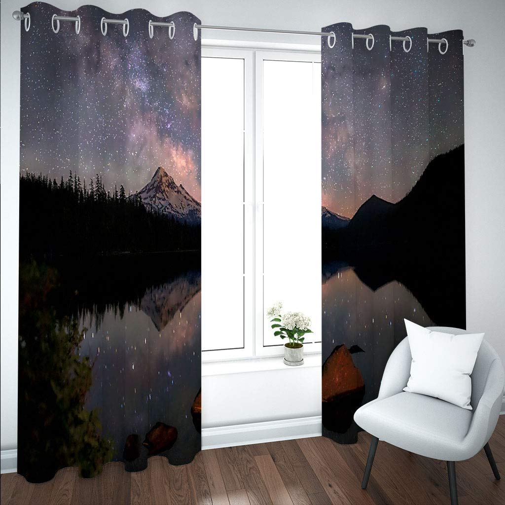 Cortinas Opacas 2 Piezas 200X214Cm Salón Dormitorio Decoración De La Ventana Termicas Aislantes Frio Y Calor Con Ojales 3D Paisaje De Cielo Estrellado De Noche Oscura Patrón Cortinas Infantiles