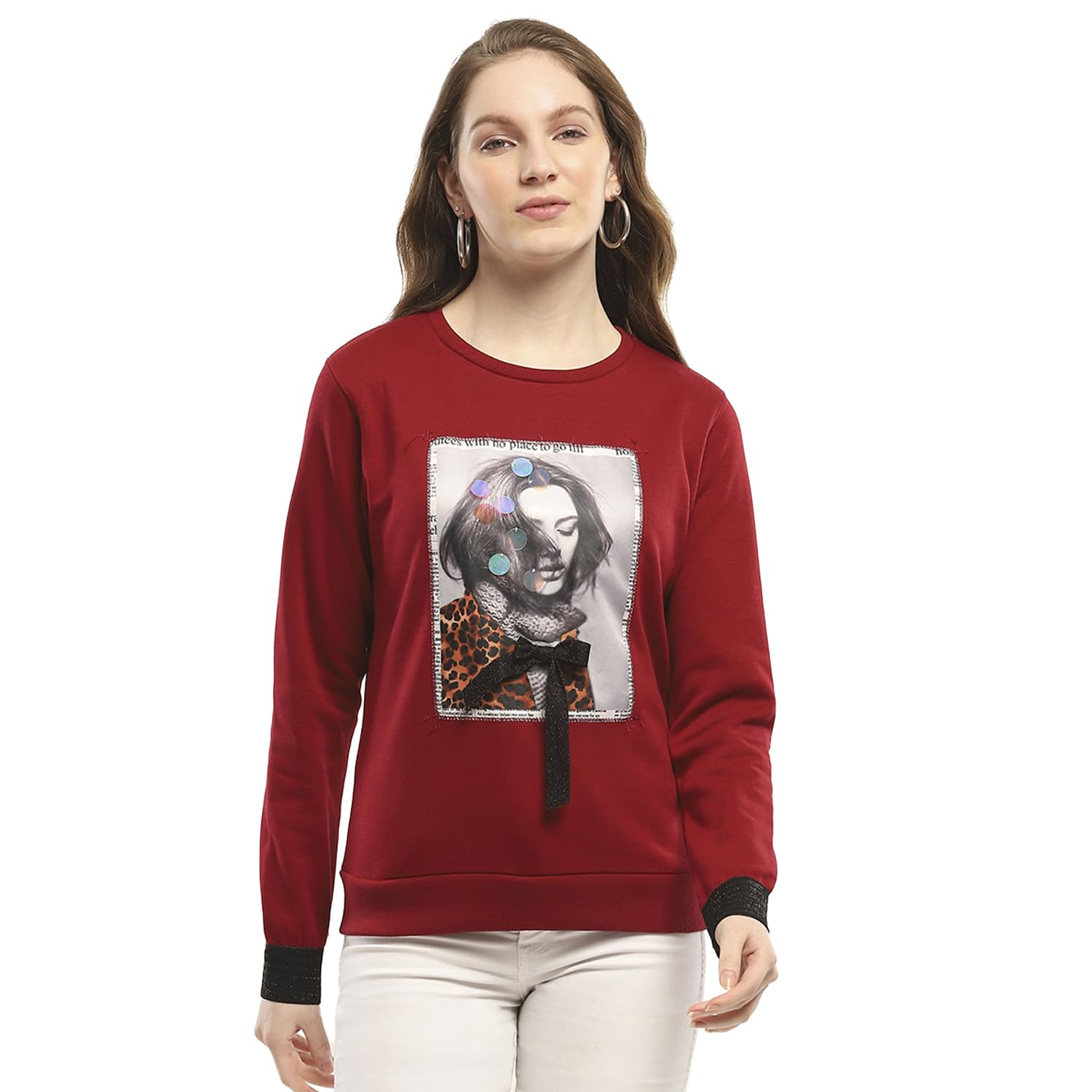 Womens Printed Maroon Round Neck Full Sleeve Sweatshirt_223057616-image-30