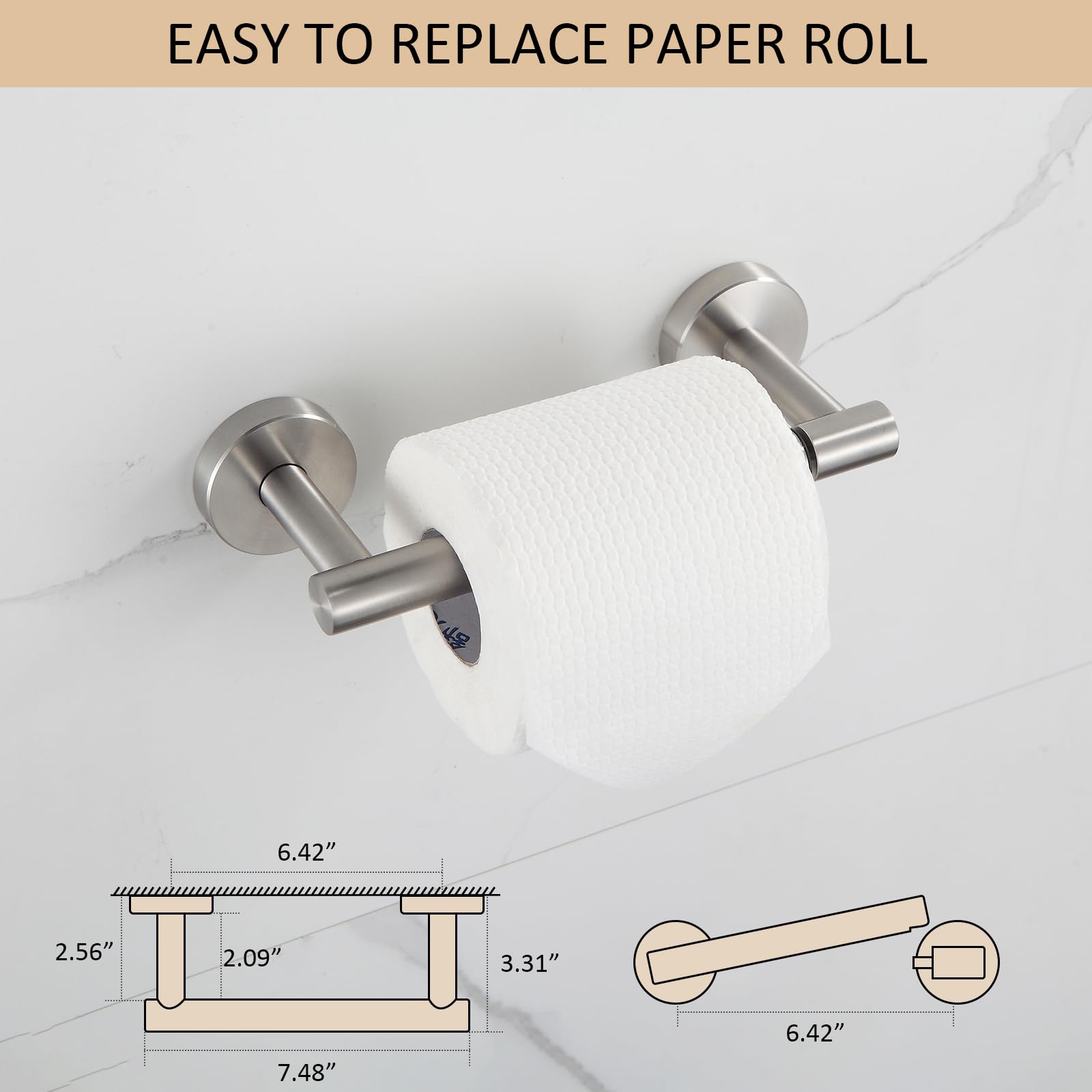 BGL Toilet Paper Holder Brushed Nickel Wall Mount, Brush Nickel Bathroom Toilet Paper Holder Brushed Nickel SUS 304 Stainless Steel, Double Post Pivoting Toilet Paper Roll Holder for Bathroom RV — Amazon image 4