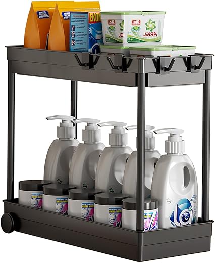 Cicilyna Under Sink Organizer, Under Cabinet Basket Organizer Drawer with Hooks, Bathroom...