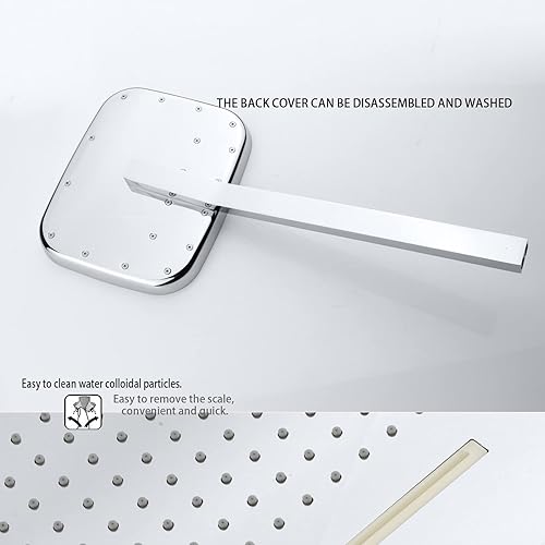 Miniatura 18 de Cabezal de ducha de lluvia de cascada cepillado con rociador de mano montado en la pared de latón 8 x 10 pulgadas, sistema de ducha de lluvia