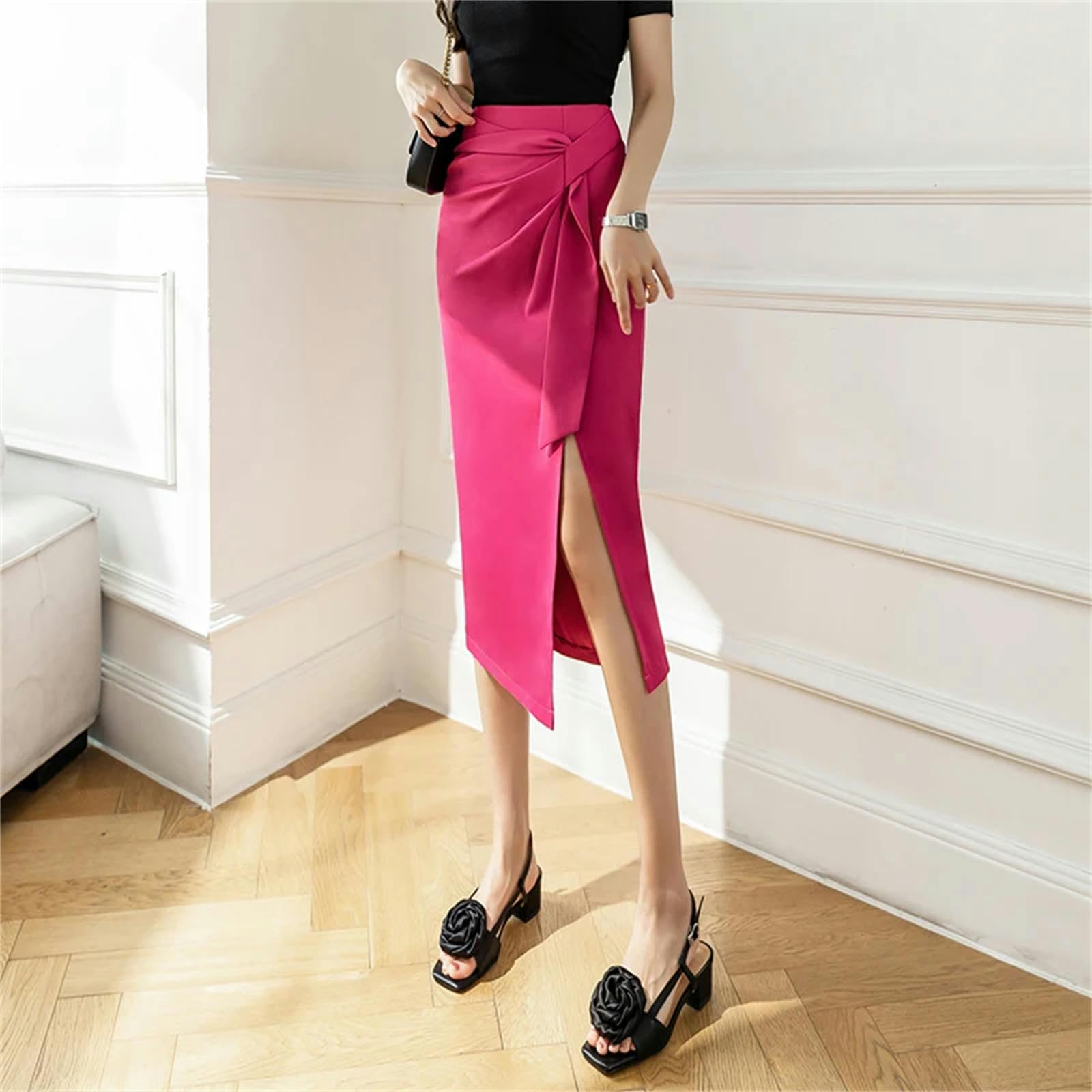 Gonna Lunga Donna Estate Gonna Hip Estate E Autunno Femmina Rosa Rosa Rosa Midi Gonna A Fessura Irregolare Streetwear