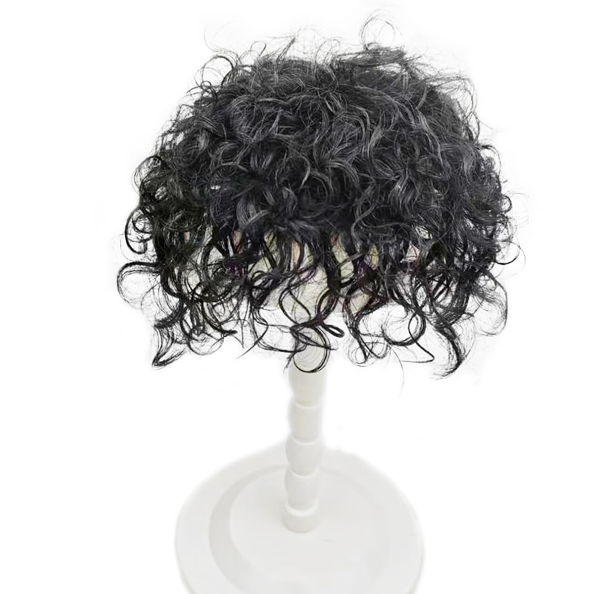 Breathable Elastic Curly Wave Human Hair Topper Clip in Silktop Replacement Hair Pieces for Women with Thinning Hair Add Volume Black