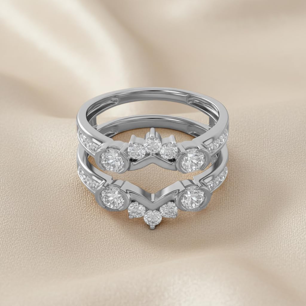 Enhancer Guard Ring for Women 1 CT Round Lab Created Moissanite or Lab Grown Diamond Wedding Band Stacking Ring in 10k / 14K Solid White Gold or 14K Gold Plated Sterling Silver Jewelry for Her