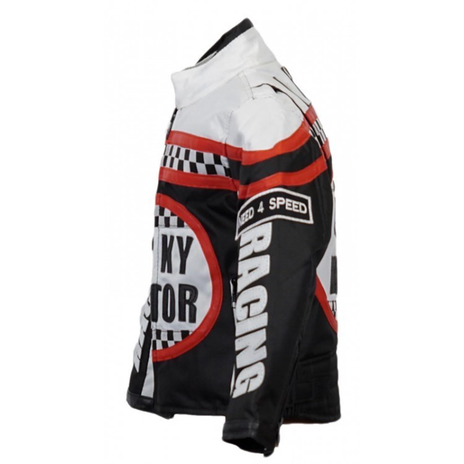 MDM Kinder Bikerjacke in schwarz/weiß, Motorradjacke, Racing Jacke