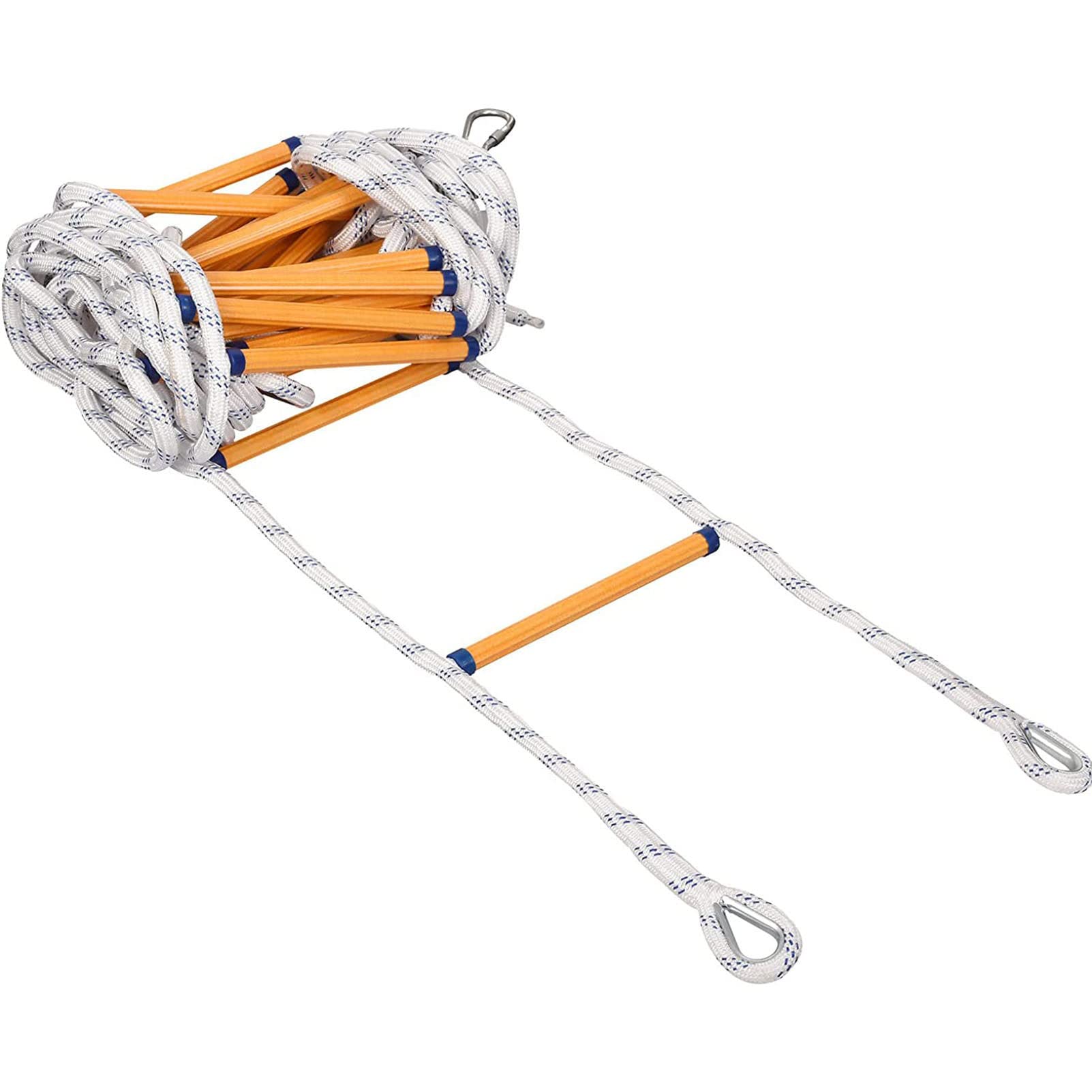 Fire Escape Rope Ladder, Safety Ladders with Carabiners, Emergency Fire Escape Ladder Flame Resistant Safety Rope Ladder/15M
