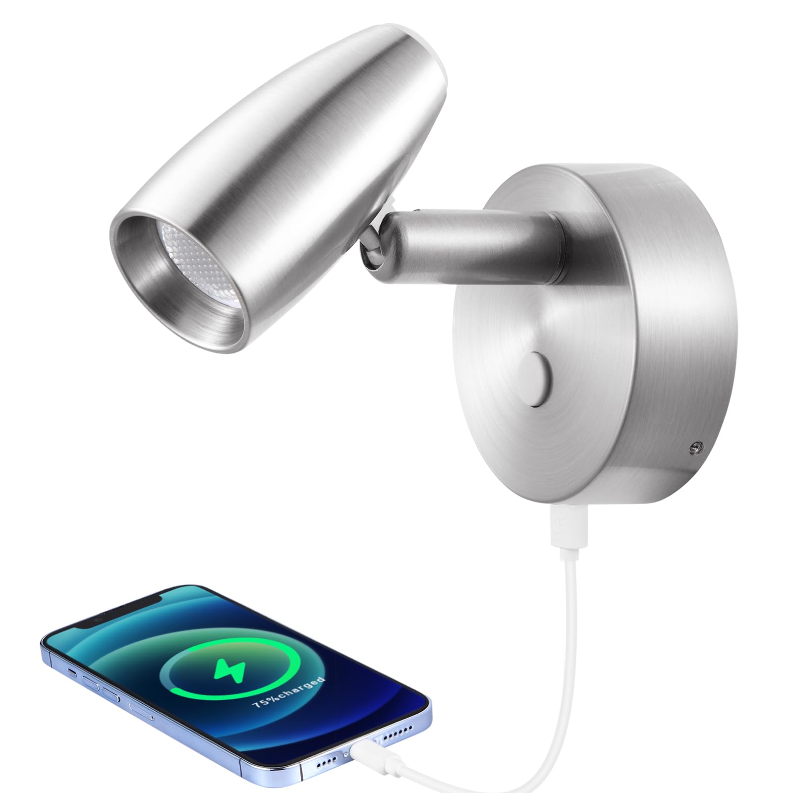 Lampada Lettura Letto Acegoo Lampada Da Lettura Da Parete LED 12v Luce Barca Camper, Dimmerabile Collo Di Cigno Flessibile DC12-24V Comodino Con Interruttore Dimmer E Caricatore Type-C Per Cabina Roulotte Nero (2