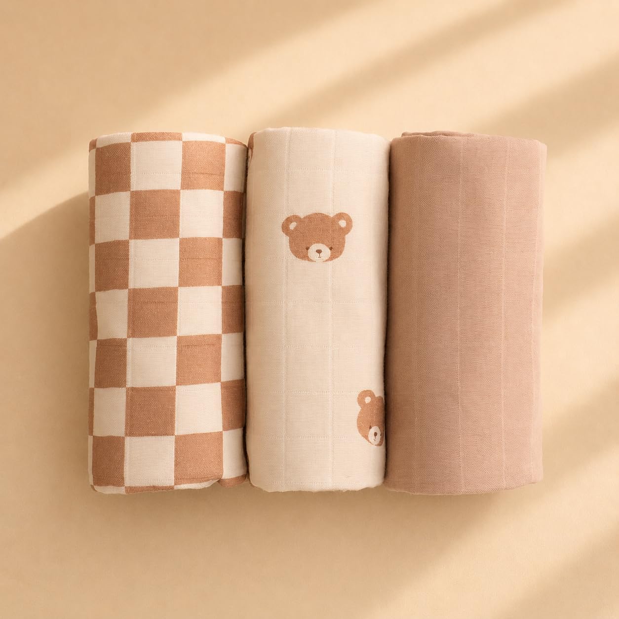 Miaoberry Organic Muslin Portable Changing Pad Liner – Waterproof Reusable Baby Diaper Changing Pad Cover for Travel, Teddy Bear & Checkerboard, 3 Pack
