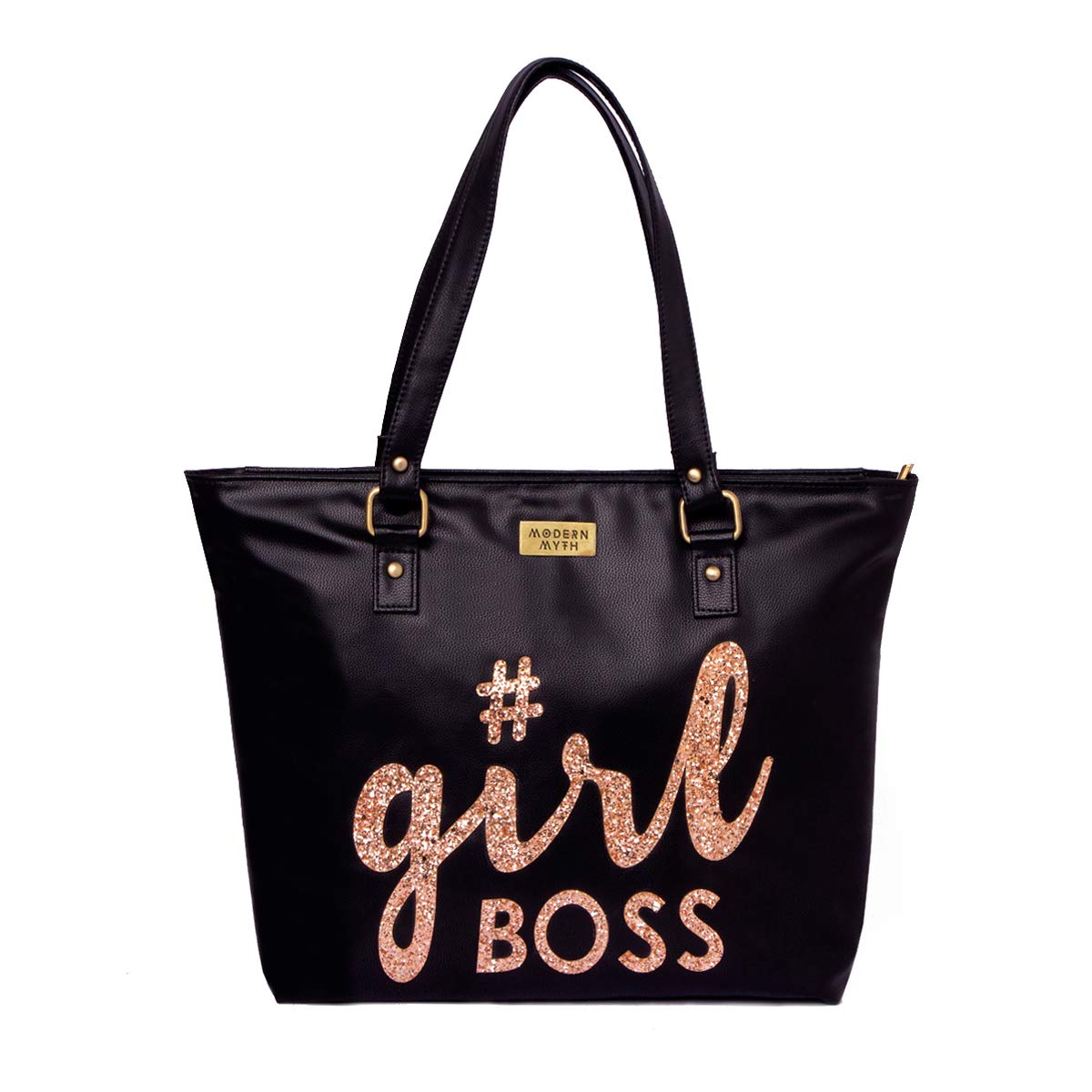 Modern Myth Black Girlboss Tote Bag PU Material Embellished Casual Shoulder Bag for Women with Black Typography Print (Black) (B0862C9Z9M) Amazon Price History, Amazon Price Tracker