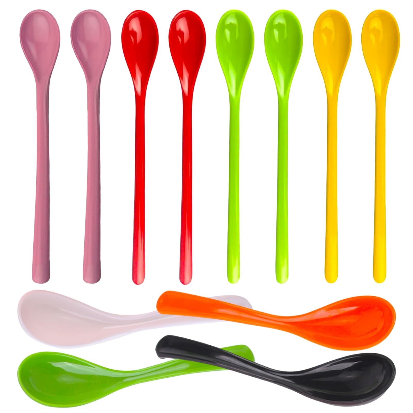 12 Cucchiaini Lunghi In Melamina 18,7 Cm - 6 Colori - Lavabili In Lavastoviglie, Per Caffè E Dessert - 2