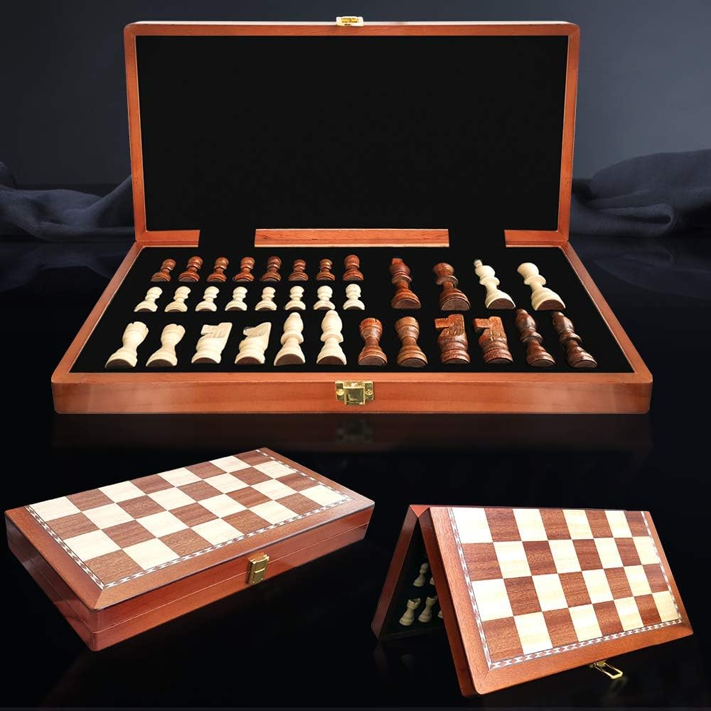 Scientoy Chess Sets (Magnetic), 15”×15” Foldable Wooden Chess Set for Kids and Adults, Storage for Piece, Handcraft Travel Chess Set, Prefect Choice for Birthday, Rewards for Beginner