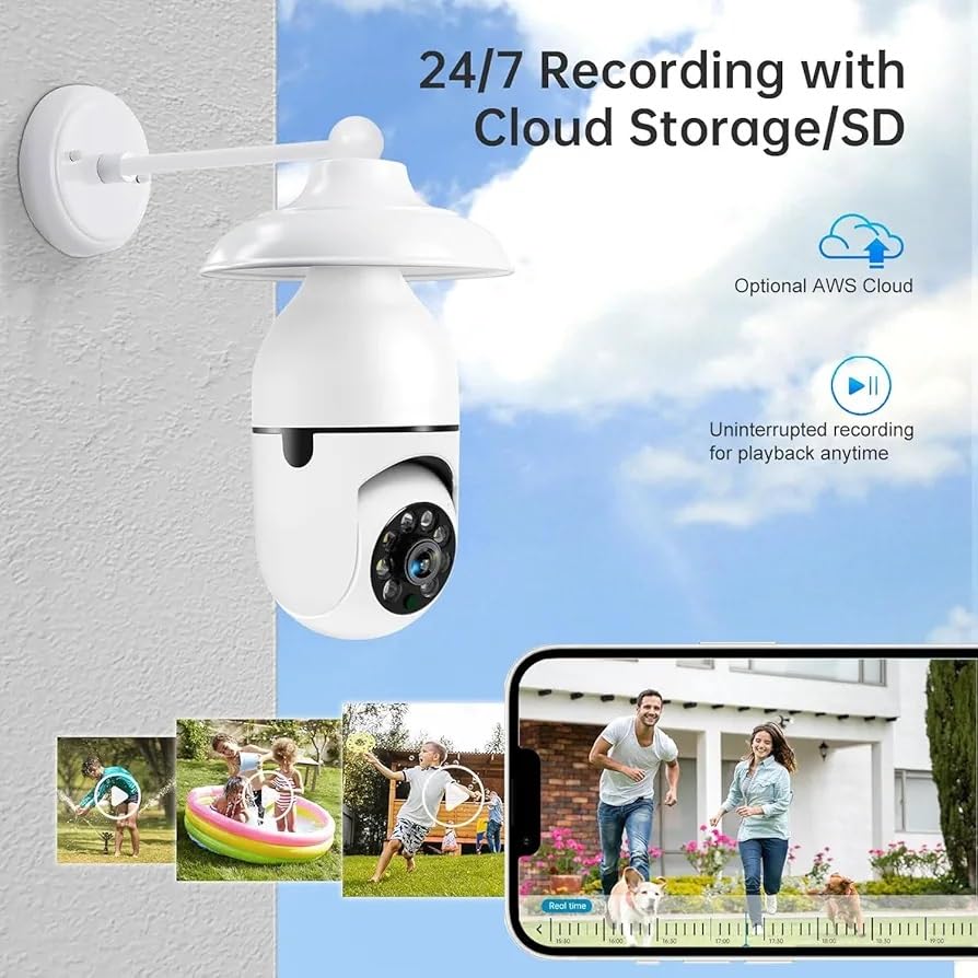 Image of Light Bulb Wireless IP WiFi 360 Camera | 1080p WiFi Panoramic Mini Lamp IR CCTV | Home Security Light Bulb Wireless Camera for Use in Home, Office & Shops