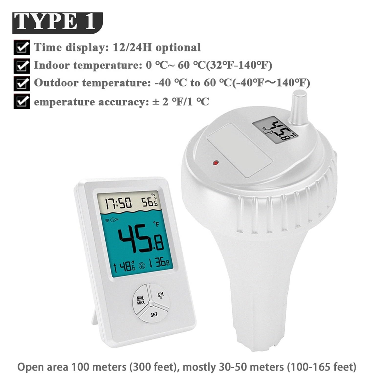Wassertemperatur Thermometer Drahtloses Schwimmbadthermometer IPX7 Wasserdichtes Schwimmendes Thermometer For Schwimmbäder, Babybäder, Aquarien, Fischteiche(TYPE 1)