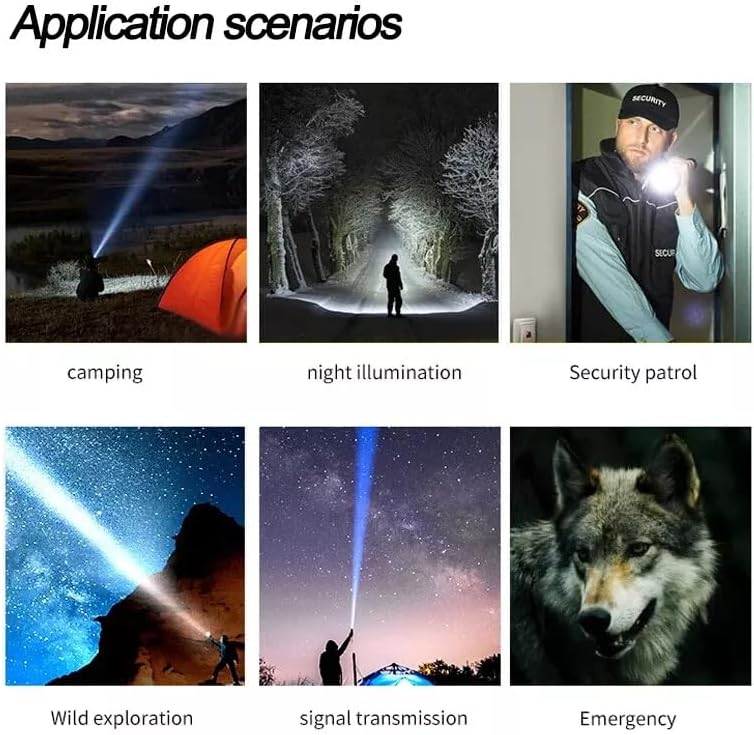 Miniatura 6 de Linternas recargables de alto lúmenes con luz de trabajo COB, 350000000 lúmenes, linterna LED súper brillante, IPX6 impermeable y con zoom para