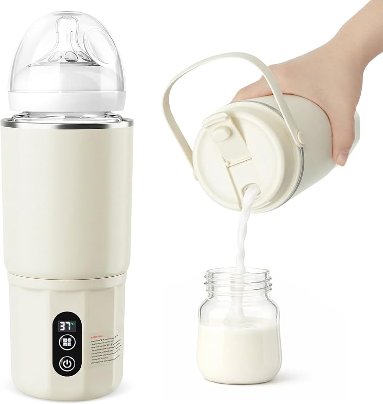 BEE&FLOWER Flaschenwärmer Baby - 2-in-1 Tragbarer Flaschenwärmer für Unterwegs Schnelles Aufheizen Muttermilch und Wasser, Pasteurisierung, 24 Stunden konstante Temperatur für den Ganzen Tag (Beige)