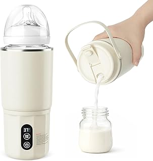 Tragbarer Flaschenwärmer - 2-in-1 Babyflaschenwärmer Schnelles Aufheizen Muttermilch und Wasser, Pasteurisierung, 24 Stunden konstante Temperatur für den Ganzen Tag (Beige)