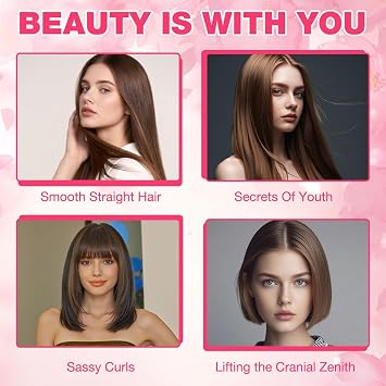 Glow Wave Heated Brush for Short Hair, Hot Comb Hair Straightener Brush, Portable Cordless Hair Straighteners with LED Temperature Display, 3 Heat Settings, for Travel and Everyday Use (Pink)