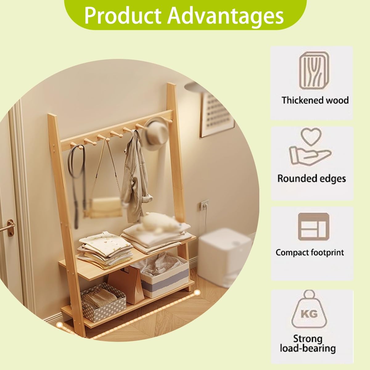 Entryway Hall Tree with storage, Wall-Mounted wood coat rack, Multi-Purpose Open Compartments coat hanger for Hallway, Entryway, Bedroom(27.56 * 9.45 * 65.35in)