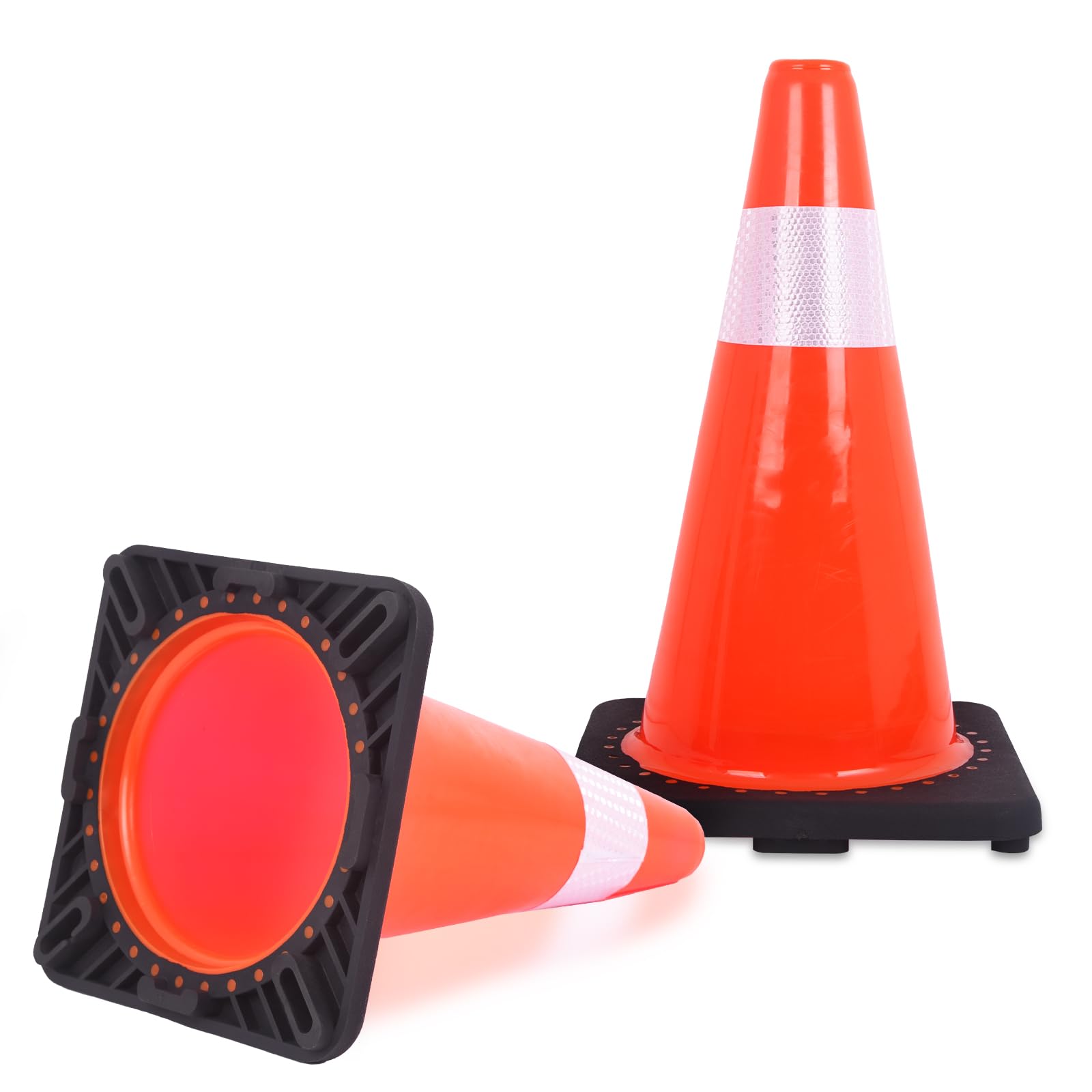 2 Pack Traffic Cones 18inch,Traffic Safety Cones with Weighted Base and Reflective Collar, PVC Traffic Cones for Parking Lot, Traffic Safety,Sport and Driving Training,Construction Events