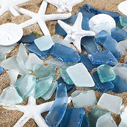 Blulu 5.3 oz Sea Glass Decor for Crafts Frosted Blue Seaglass Pieces and 12 Pcs Resin Assorted Starfish Sand Dollar Ornament Beach Starfish for Beach Wedding Party Decor Home DIY Craft - Image 3