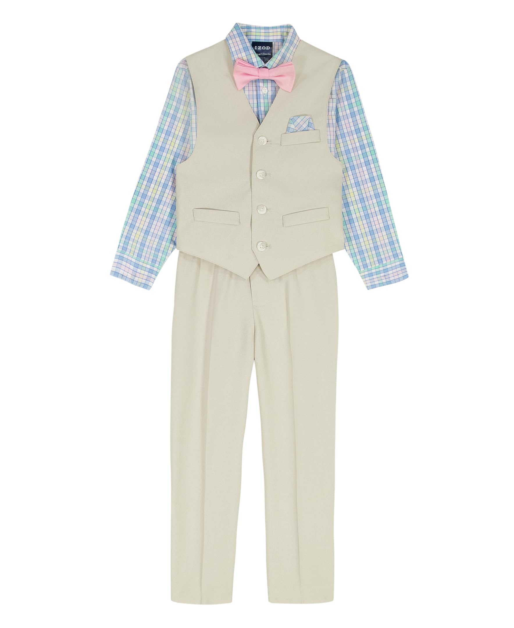 IZOD Boys' 4-piece Formal Dress Up Suit Set, Vest, Pants, Collared Shirt, and Tie