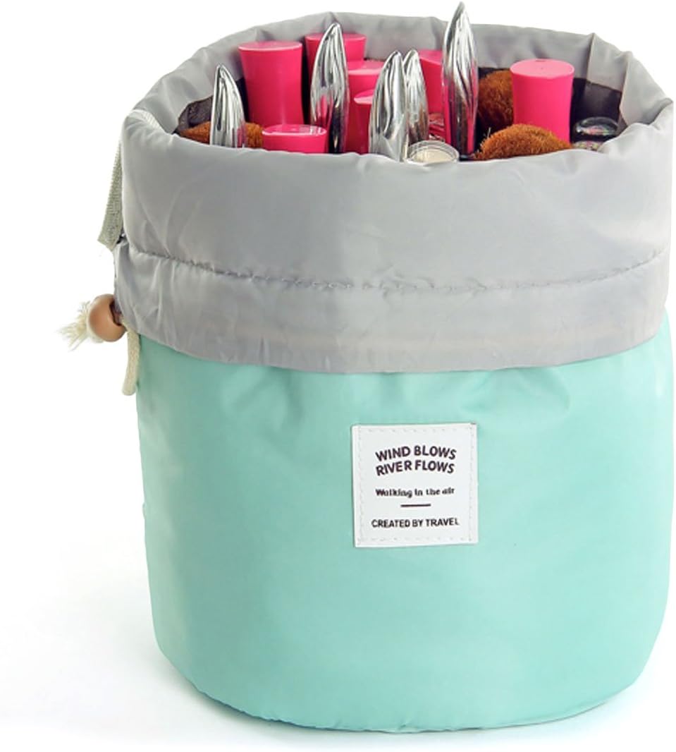 HJSMing Bathroom Folding Bag Travel Barrel Toiletry Bag Large Capacity Storage Organizer Travel Portable Cosmetic Bag Bucket Makeup Bag with Pouch(Light Green)