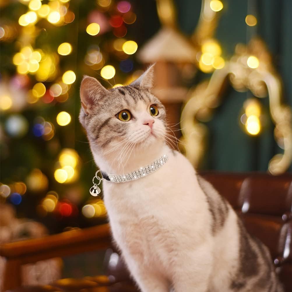 Cat Collar With Bells BINGPET Diamond Cat Collar,Adjustable Soft