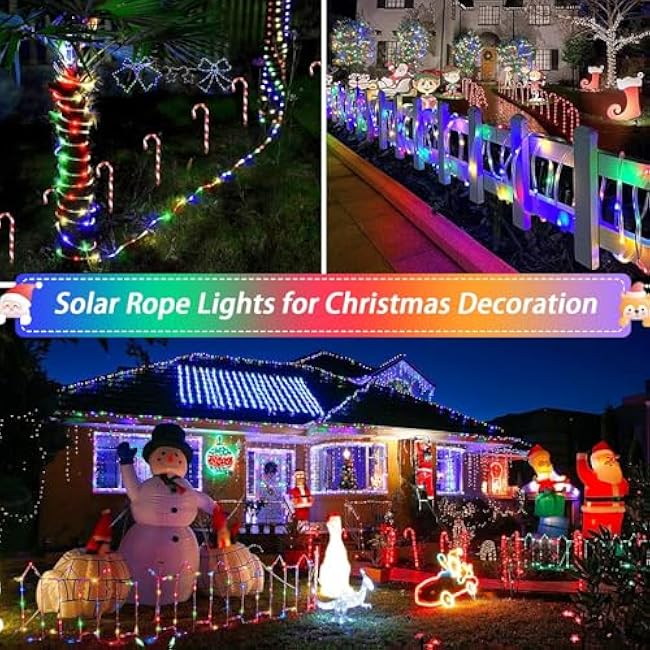 2 Pack Solar Garden Light, 200 LED Outdoor Light Waterproof with 8 Modes, Rope Lights,Fairy Tree Rope Lights for Christmas Patio Garden Tree Wedding and Holiday Decor Multicolor
