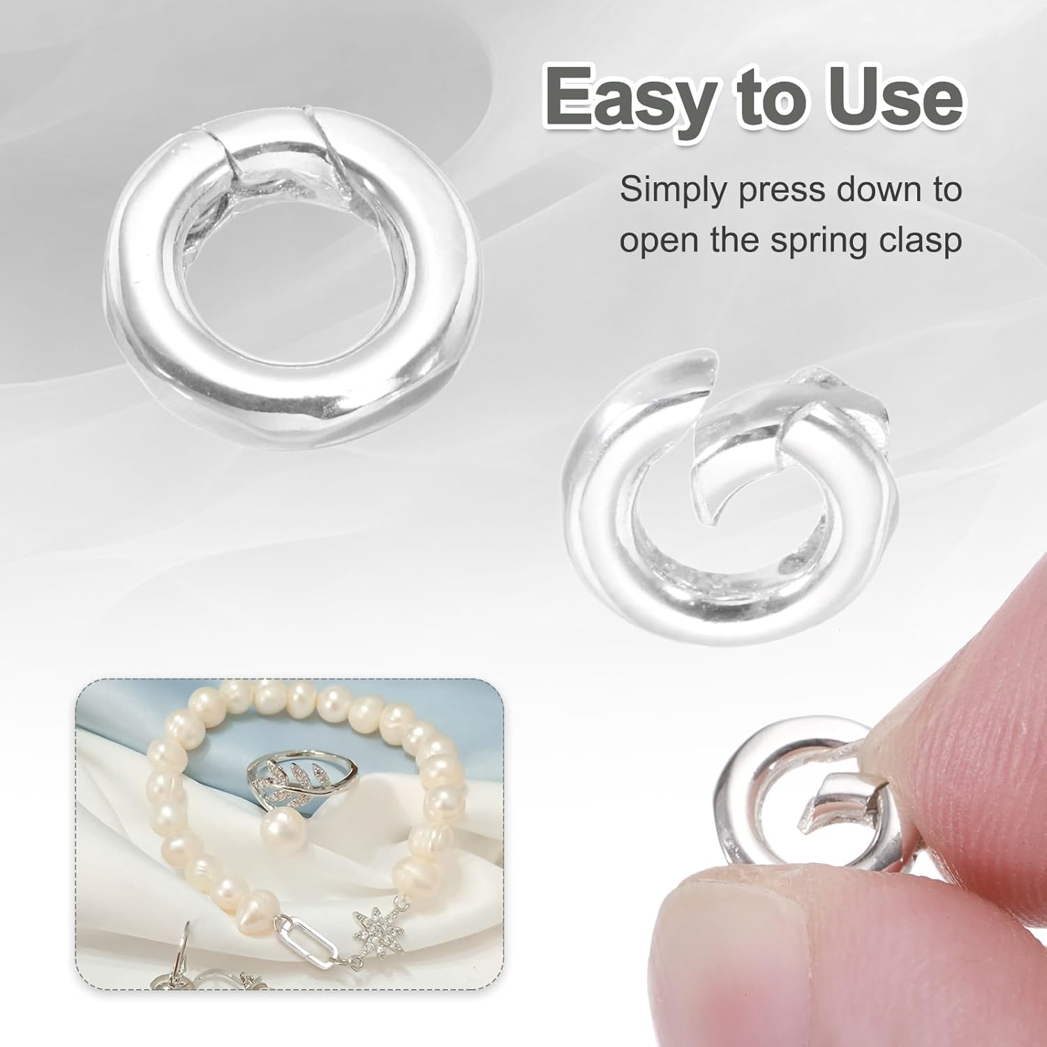 PATIKIL 8/11.6/14.5mm 925 Sterling Silver Spring Gate Rings, 3Pcs Round Spring Clasps Necklace Enhancer Shortener Closures Connector for Jewelry Making Necklaces DIY, Silver Tone - Image 4