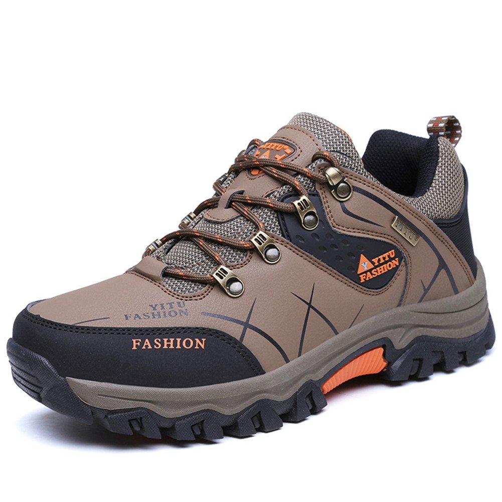 LEADER SHOW Men's Casual Walking Sneakers Breathable Outdoor Hiking Climbing Work Shoes (12, Brown)