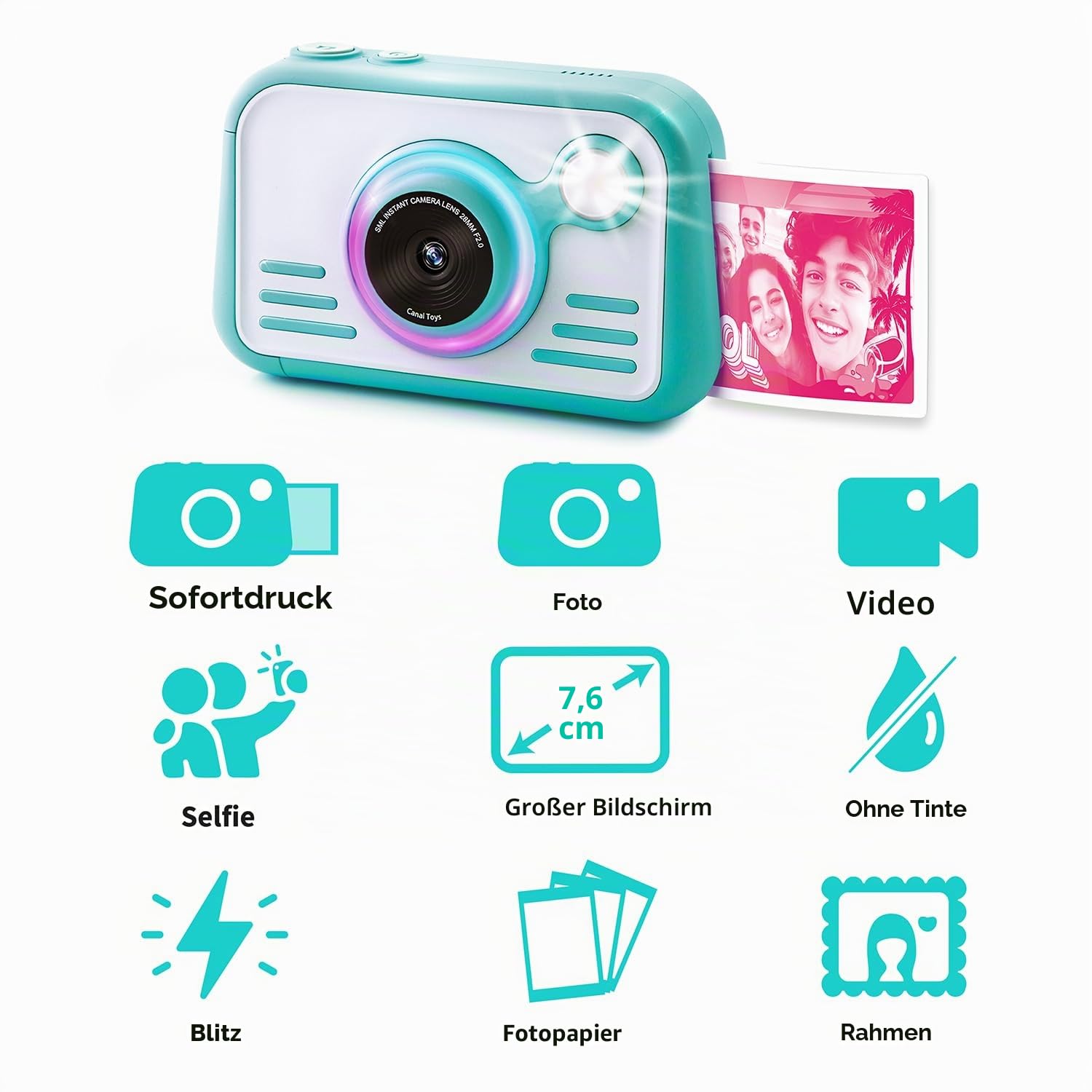 Canal Toys - Photo Creator - Sofortbildkamera in Blau für Kinder ab 8 Jahren - Geschenkidee, um Erinnerungen mit Freunden zu schaffen - Viel Spaß mit 4 Filtern und 22 Rahmen - Kinderkamera - CLK 046