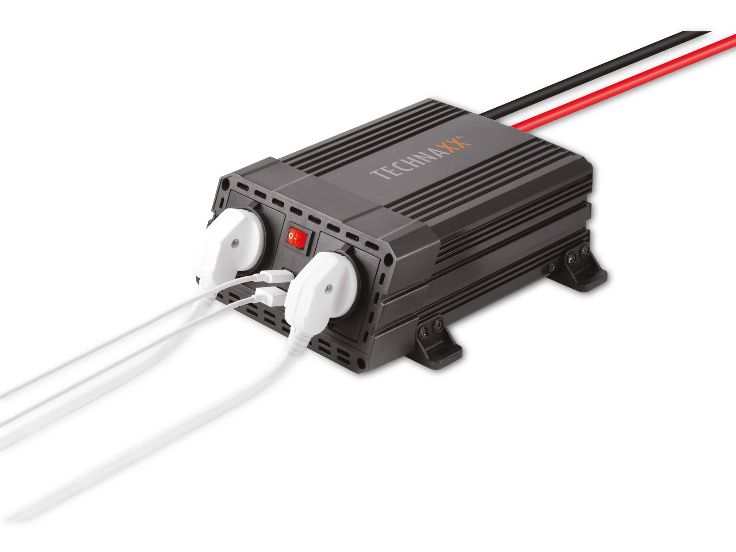 Technaxx Przetwornica samochodowa 12 V na 230 V, 600 W, moc ciągła, moc 1200 W, certyfikat TÜV Rheinland, inwerter samochodowy z 2 x Schuko i 2 x USB 3,1 A – Przetwornica napięcia do samochodu