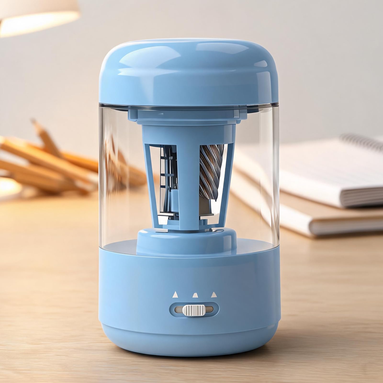 Sacapuntas de escritorio, dispositivo de alimentación automática recargable, alimentación tipo C, control de punta ajustable, estuche transparente para virutas