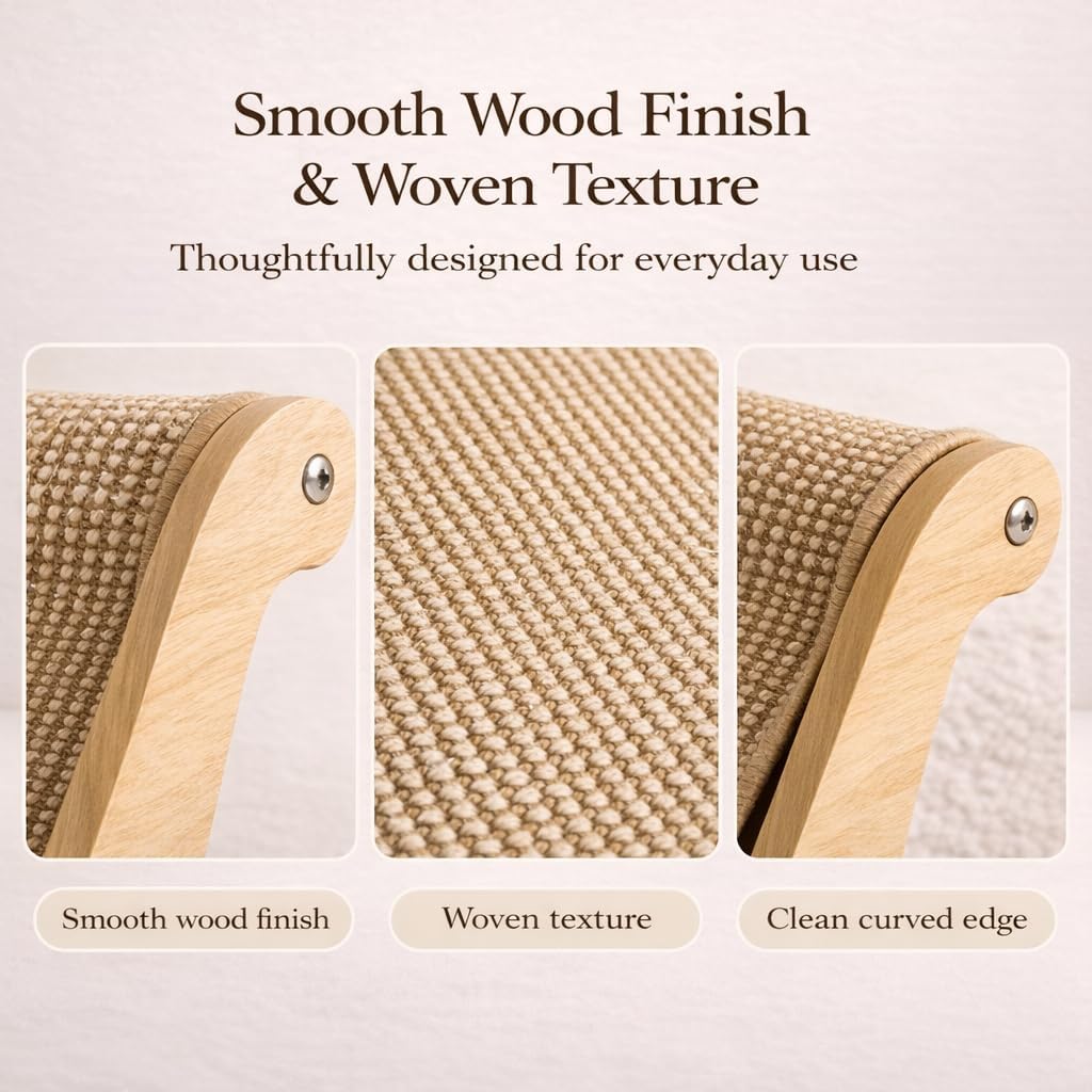2-in-1 Cat Scratcher Lounge Chair, Wooden Hammock Bed with Woven Scratching Surface, Modern Cat Furniture for Indoor Cats