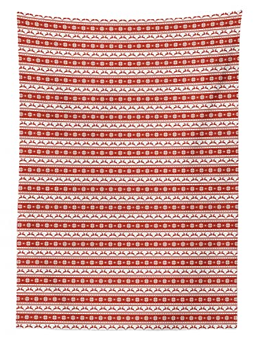 Ambesonne Christmas Decorations Tablecloth, Norwegian Scandinavian Traditional Borders Reindeer Striped Flower, Dining Room Kitchen Rectangular Table Cover, 60" X 90", White Red #TOP1