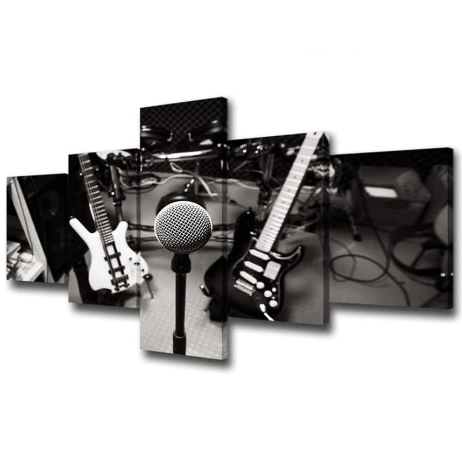 Quadro su Tela,DJ Music Studio Rock Band Stampe su Tela per Soggiorno Camera da Letto Moderna 5 Pannelli Poster HD Pittura con Cornice Pronta da Appendere Framed,S
