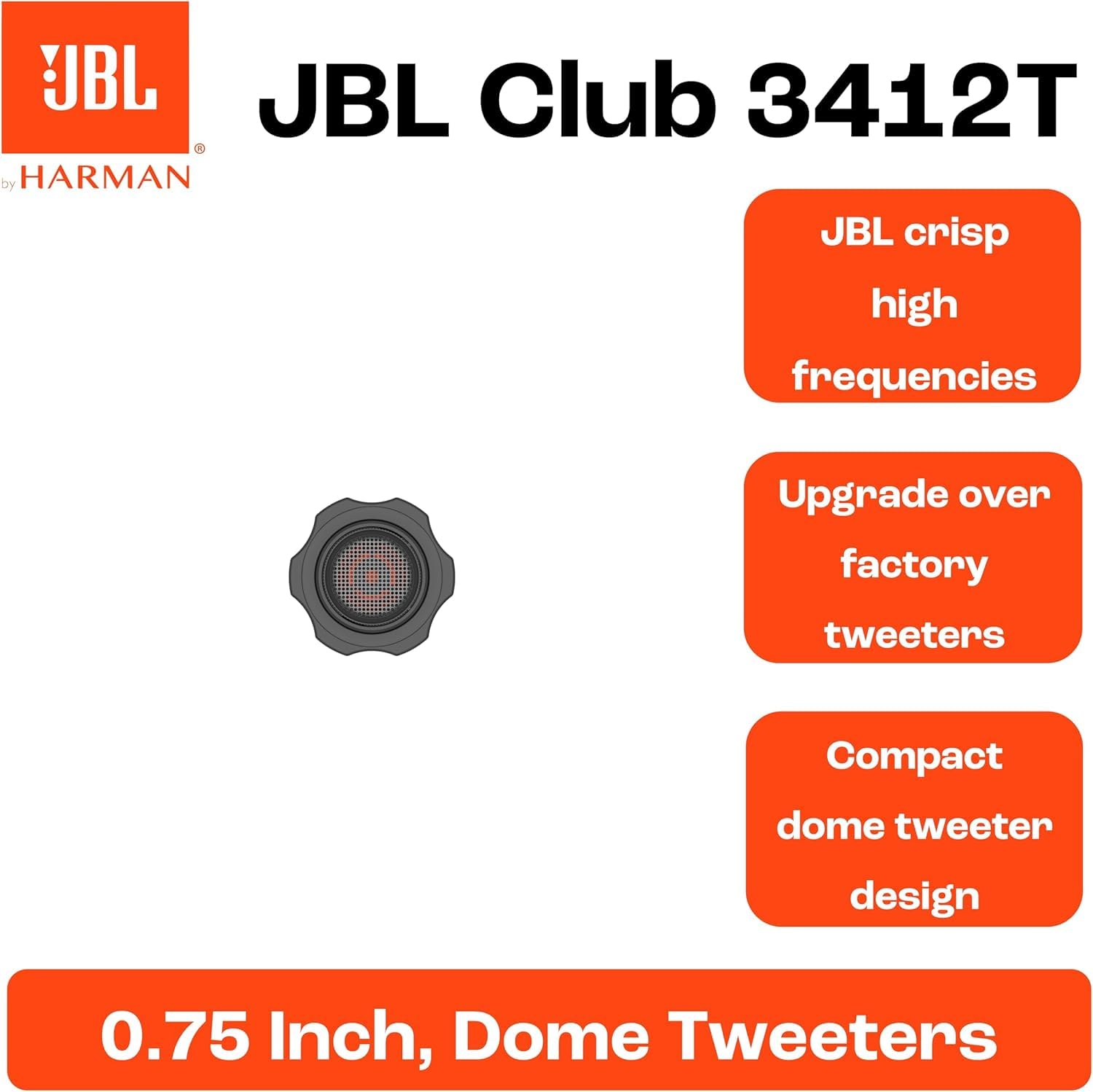 JBL SPKCB3412T | 50 W RMS / 150 W max, 92 dB, 3 Ohm, 3 kHz-20 kHz - dôme soie edge-driven - filtre inline inclus - paire de tweeters