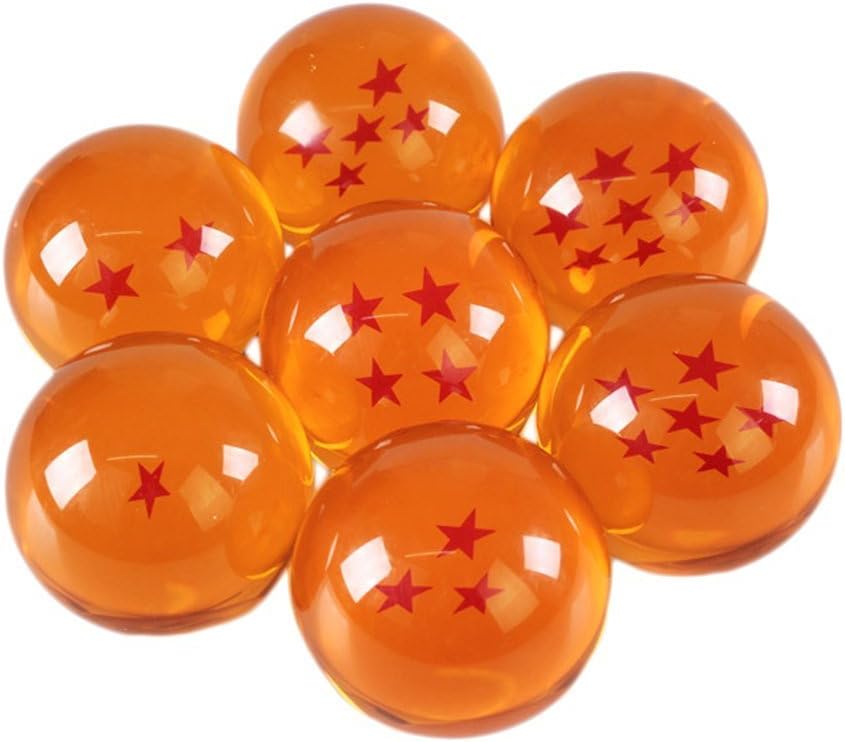 Collectible Large Crystal Acrylic Glass 7 Stars Balls, 7 Pcs with Gift Box, 76MM (3 in) in Diameter, Orange with Red Stars