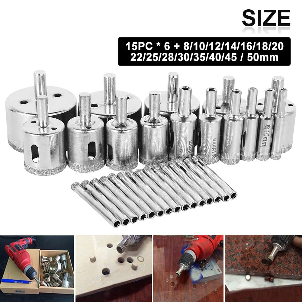 Juego de brocas con revestimiento de diamante de 30 piezas, brocas de sierra de cerámica de vidrio de mármol para azulejos para herramientas eléctricas, broca de perforación de mármol de 6 mm-50 mm,