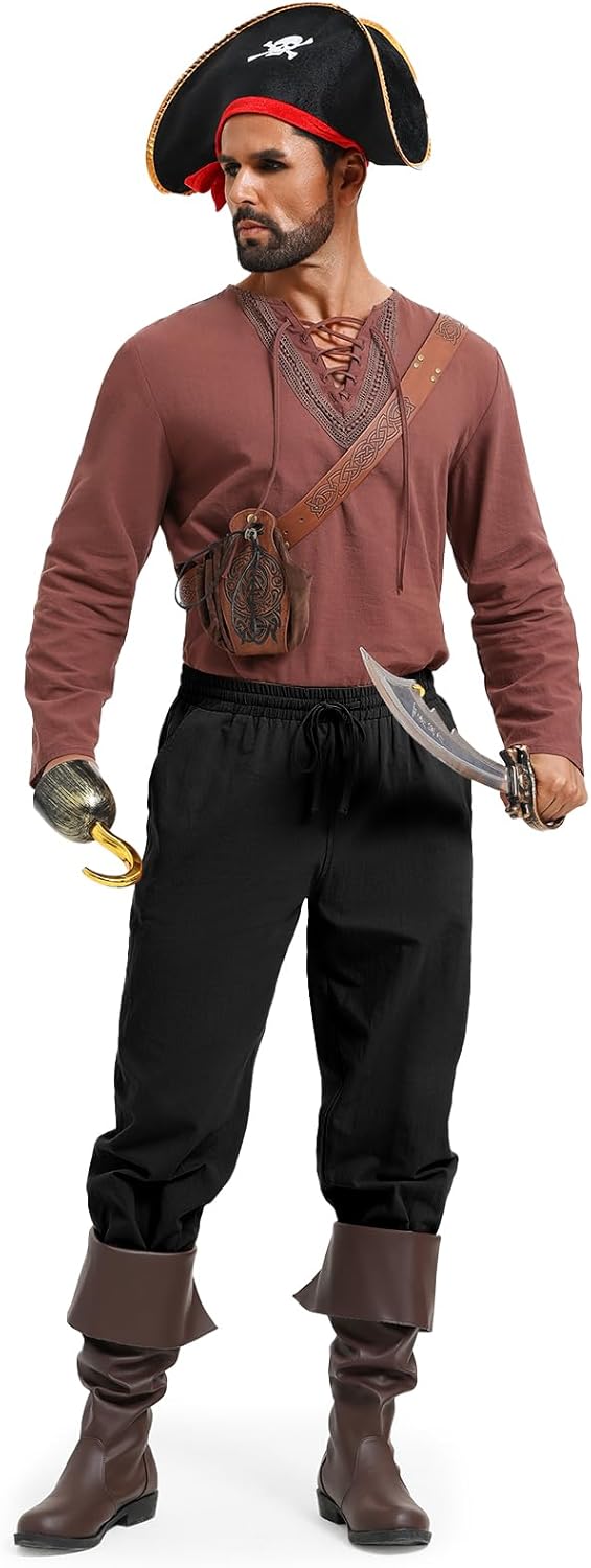 Mens Medieval Pants Renaissance Viking Pirate Cotton Linen Pants Gothic Costume Cosplay Navigator Trousers - Image 6