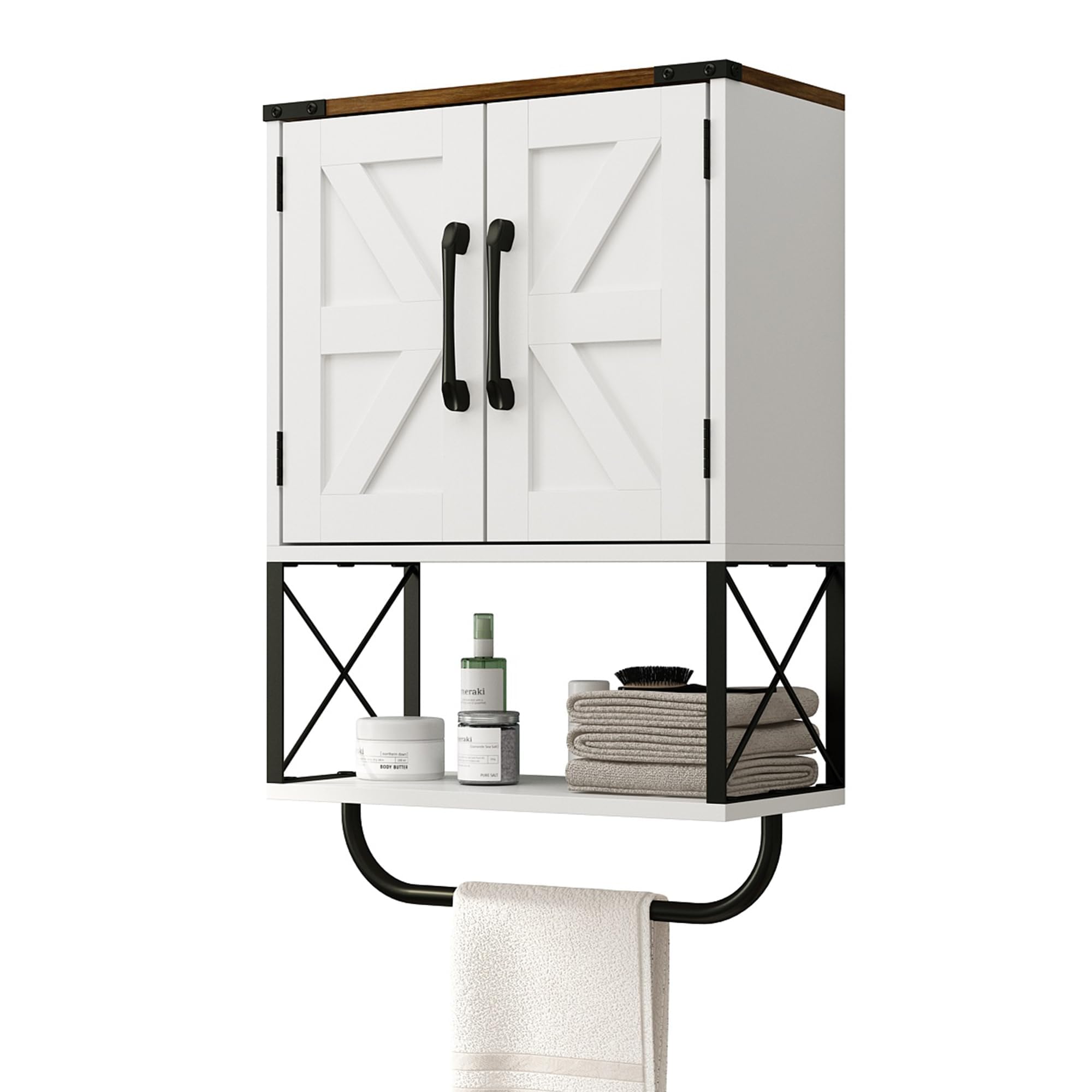 RUSTOWN Farmhouse Medicine Cabinet with 2 Barn Door, Bathroom Wall Cabinet