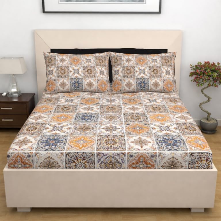 Image of 300 TC Microfiber Soft Cotton XXL Super King Size Bedsheet for Double Bed, King Size 108 Inches X 108 Inches,274 X 274 cm with 2 Large Size Pillow Covers- (Multi Grey)