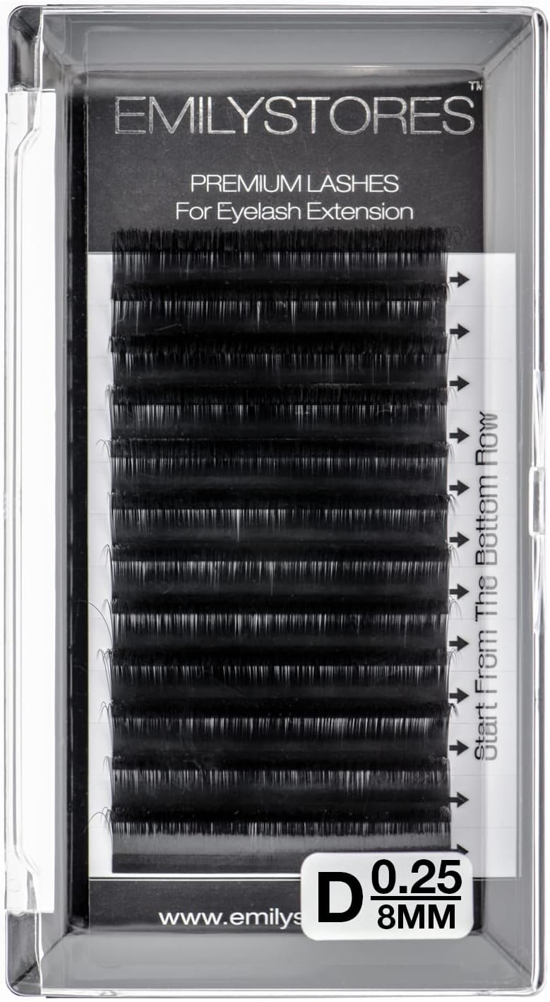 EMILYSTORES Eyelash Extensions 0.25mm Thickness D Curl Length 8mm Silk Mink Fake Eye Lashes In One Tray