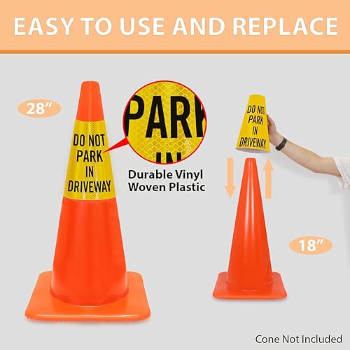Miniatura 4 de SmartSign Funda reflectante brillante con mensaje "Do Not Park In Driveway", cono no incluido