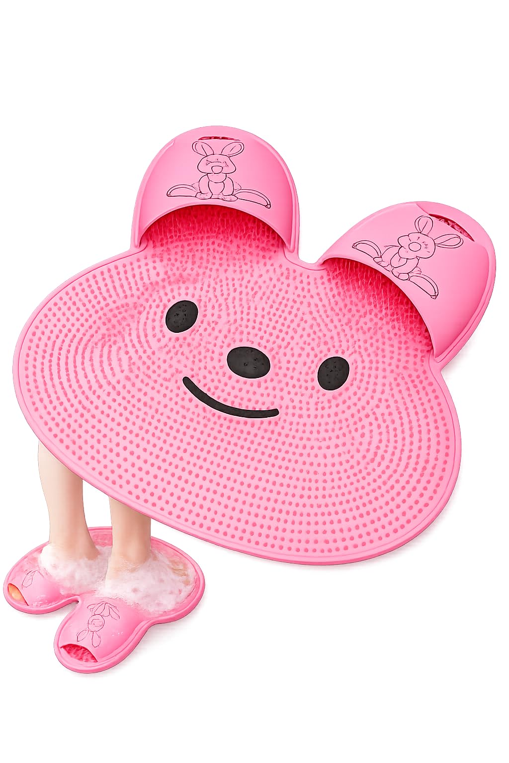 Rabbit-Shaped Silicone Foot Scrubber Bath Mat with Soft Bristles, Suction Base, Hands-Free Feet Cleaner for Shower and Bathroom Multi Color (Pack of 1)-image-45