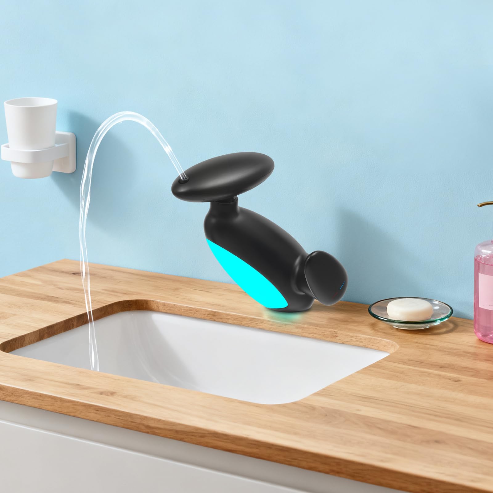 Rubinetto LED per lavabo con doccetta estraibile, rubinetto da bagno G1/2", indicatore della temperatura dell'acqua, rubinetto creativo per lavabo con illuminazione multicolore