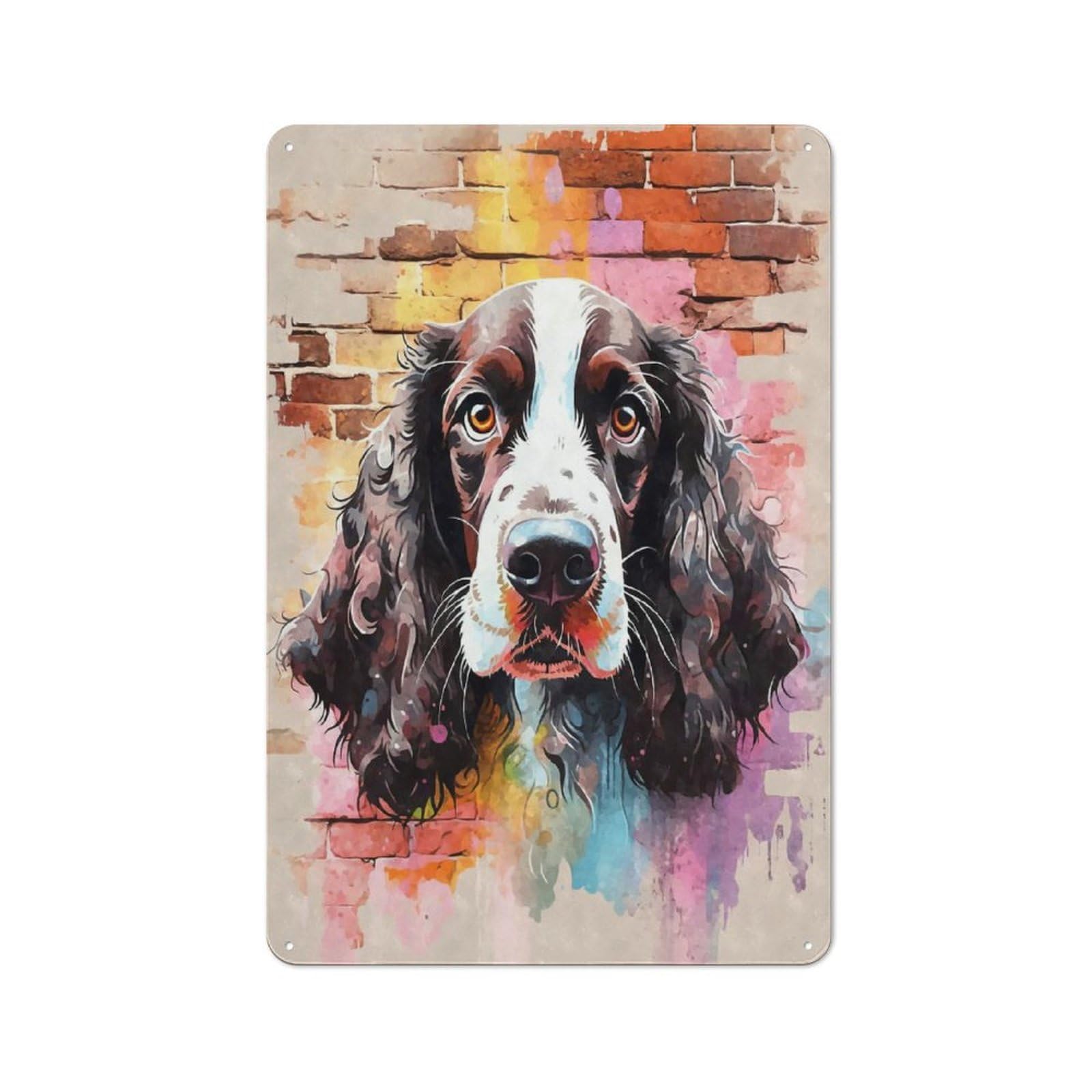 Junmoney English Springer Spaniel Distressed Look Decorative Tin Sign 30X20cm Featuring Retro Room Decor For Bedroom, Office, Home Bar Or Dining Room